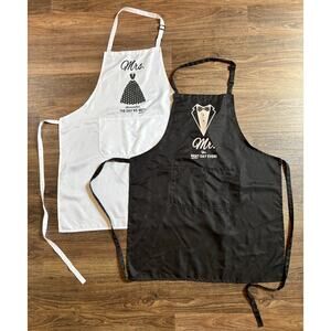 Set of Mr. and Mrs. Aprons Black & White Newly Weds Engaged Just Married